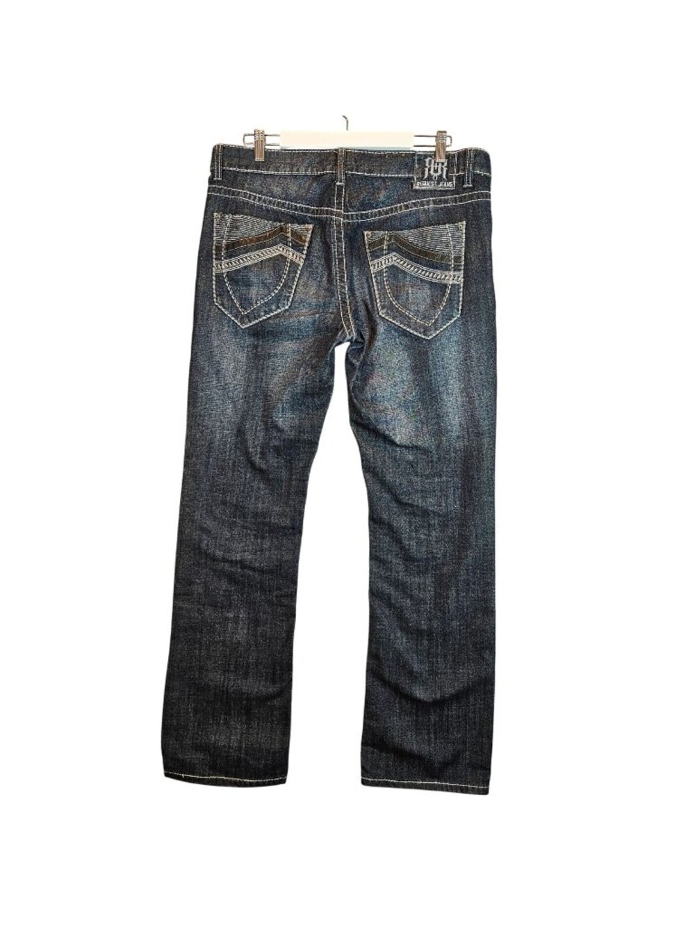 Request Jeans Mens 38 Straight Leg Denim Pants Dark Embellished Top Stitching